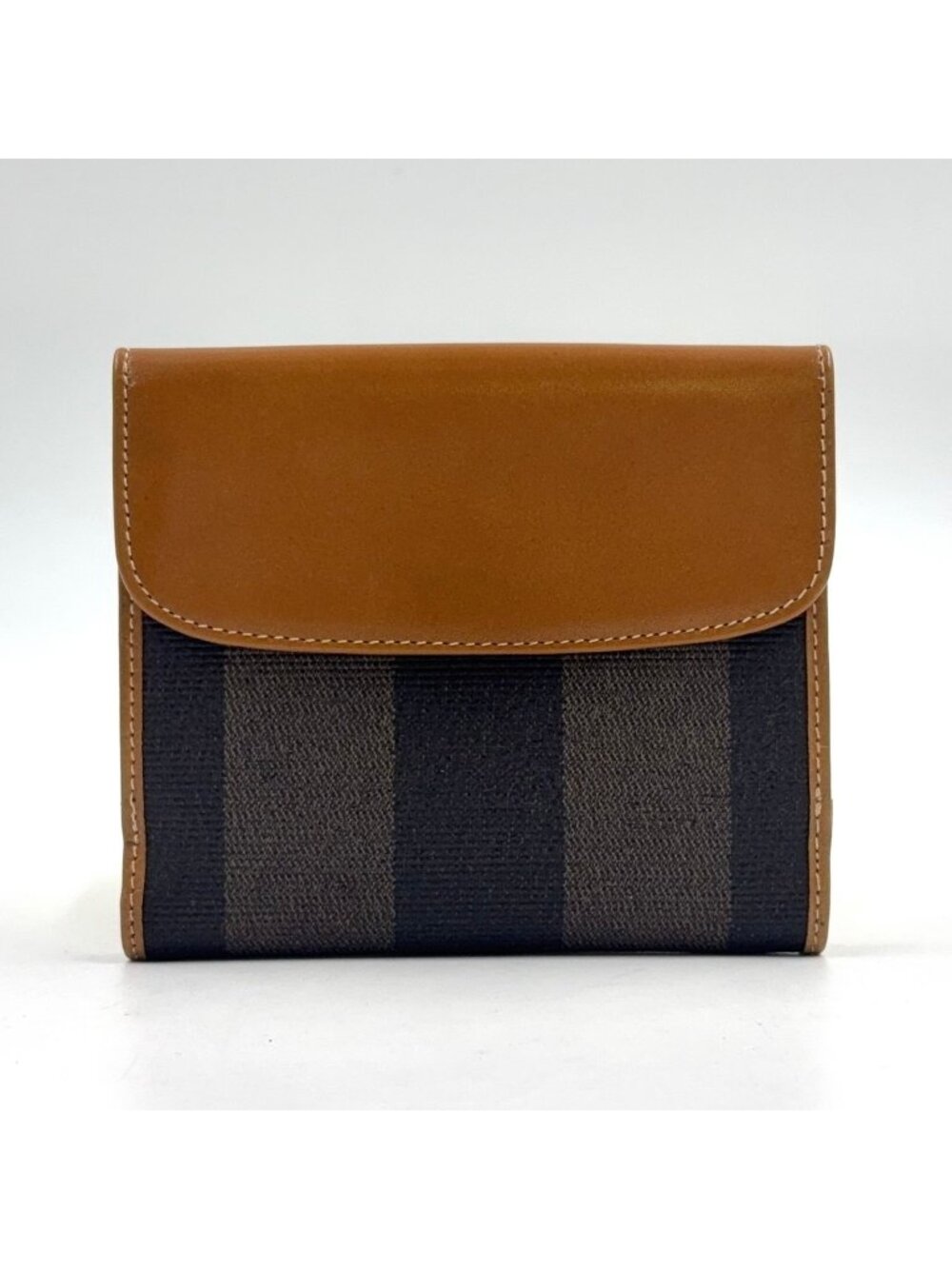 Fendi Pecan Leather Brown Beige Snap Wallet Gold